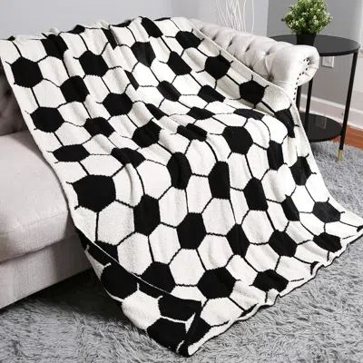 Fashnzfab Soccer Reversible Throw Blanket In Black
