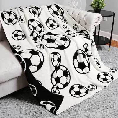 Fashnzfab Soccer Reversible Throw Blanket In Black