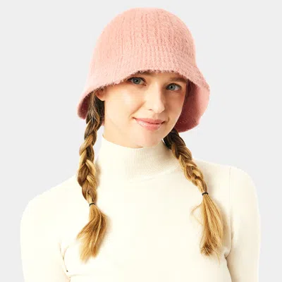 Fashnzfab Soft Cable Knit Solid Bucket Hat In Pink