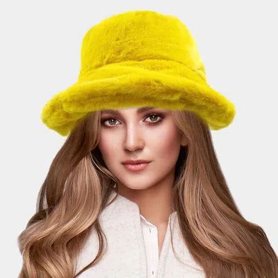 Fashnzfab Soft Faux Fur Bucket Hat In Yellow