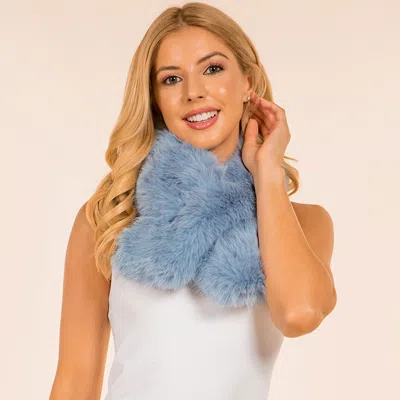 Fashnzfab Soft Faux Fur Plush Wrap Scarf In Blue