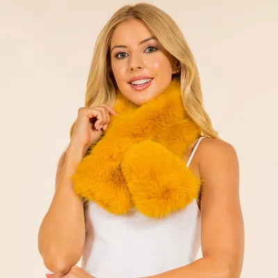 Fashnzfab Soft Faux Fur Plush Wrap Scarf In Yellow