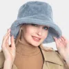 Fashnzfab Soft Faux Fur Solid Bucket Hat In Gray