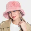 Fashnzfab Soft Faux Fur Solid Bucket Hat In Pink