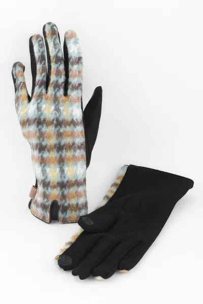 Fashnzfab Soft Fur Plaid Gloves In Blue