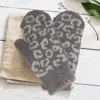 Fashnzfab Soft Fuzzy Leopard Mitten Gloves In Gray