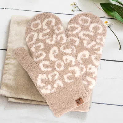 Fashnzfab Soft Fuzzy Leopard Mitten Gloves In Brown