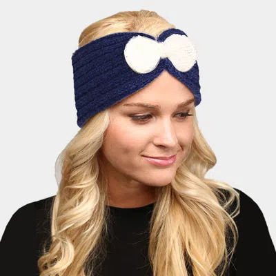 Fashnzfab Soft Knit Bow Headband In Blue