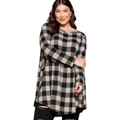 Fashnzfab Soft Knit Buffalo Plaid Tunic Top In Multi