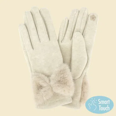 Fashnzfab Soft Knit Faux Fur Bow Trim Smart Touch Winter Gloves In Multi