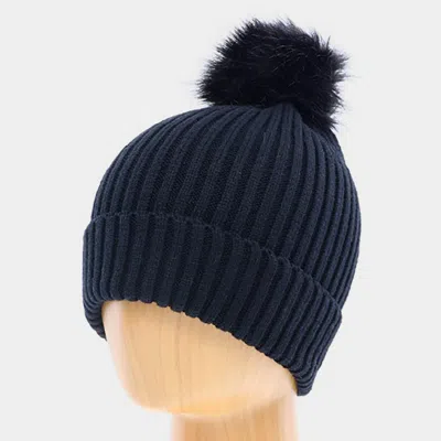 Fashnzfab Soft Knit Faux Pom Pom Beanie Hat In Blue