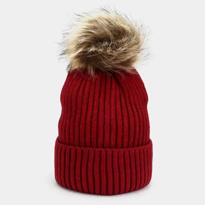 Fashnzfab Soft Knit Faux Pom Pom Beanie Hat In White