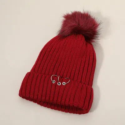 Fashnzfab Soft Knit Fleece Triple Ring Detail Pom Pom Beanie In White