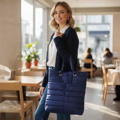 Fashnzfab Soft Padded Quilted Tote Bag In Blue
