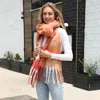 Fashnzfab Soft Plaid Oblong Fringe Long Scarf In Pink