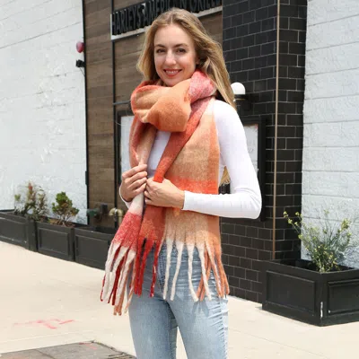 Fashnzfab Soft Plaid Oblong Fringe Long Scarf In Pink