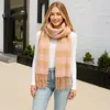 Fashnzfab Soft Plaid Oblong Fringe Long Scarf In Sand