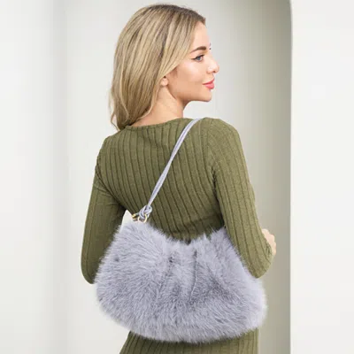 Fashnzfab Soft Plush Faux Fur Shoulder Bag In Gray