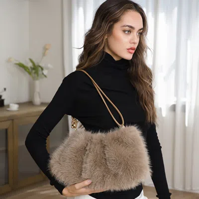 Fashnzfab Soft Plush Faux Fur Shoulder Bag In Green