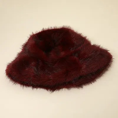 Fashnzfab Soft Plush Faux Fur Winter Bucket Hat In Red