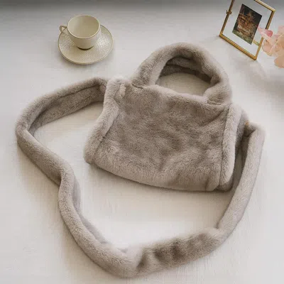 Fashnzfab Soft Stylish Plush Tote Crossbody Shoulder Bag In Gray