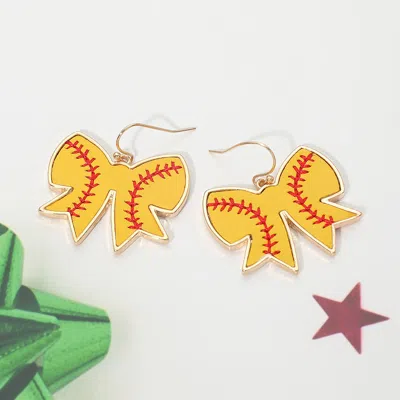 Fashnzfab Softball Bow Charm Drop Dangle Earrings In Yellow