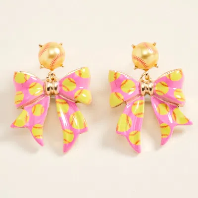 Fashnzfab Softball Bow Drop Earrings In Multi