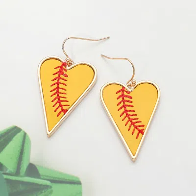 Fashnzfab Softball Heart Charm Drop Dangle Earrings In Yellow