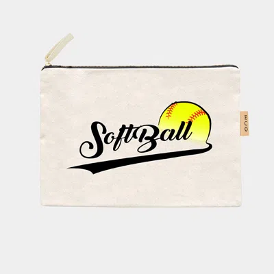 Fashnzfab Softball Message Cotton Canvas Eco Pouch Bag In Multi