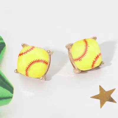 Fashnzfab Softball Printed Square Stud Earrings In Multi