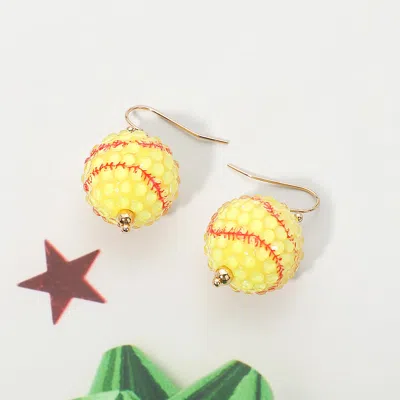 Fashnzfab Softball Shamballa Ball Drop Dangle Earrings In Yellow