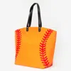 Fashnzfab Softball Stitch Large Tote Bag / Shoulder Bag In Orange