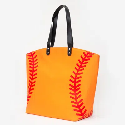 Fashnzfab Softball Stitch Print Large Shoulder Tote Bag In Orange
