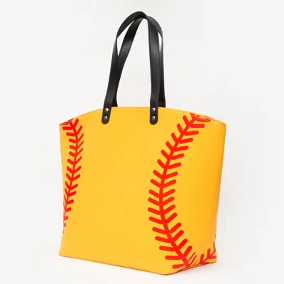 Fashnzfab Softball Stitch Print Large Shoulder Tote Bag In Yellow