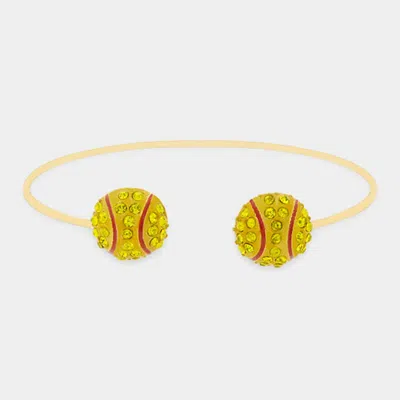 Fashnzfab Softball Tip Brass Metal Cuff Bracelet Gold