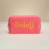 Fashnzfab Soleil Message Embroidered Cosmetic Pouch Bag / Organizer In Pink
