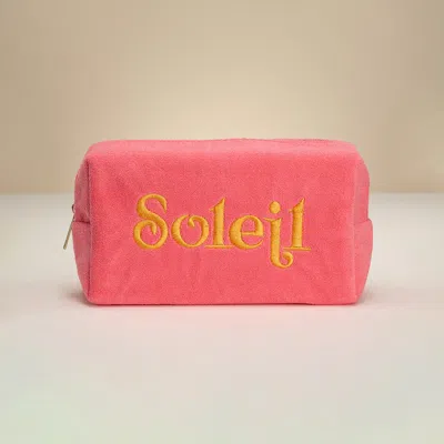 Fashnzfab Soleil Message Embroidered Cosmetic Pouch Bag / Organizer In Pink