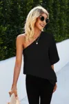 Fashnzfab Solid Asymmetrical Collar Dolman Tunic Top