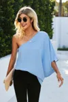 Fashnzfab Solid Asymmetrical Collar Dolman Tunic Top
