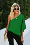 Fashnzfab Solid Asymmetrical Collar Dolman Tunic Top