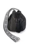 Fashnzfab Solid Bucket Bag With Aztec Strap In Black