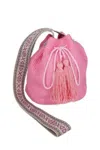Fashnzfab Solid Bucket Bag With Aztec Strap In Pink