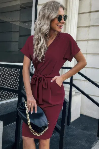 Fashnzfab Solid Button Detail Cuffed Pocket Short Dress In Pink