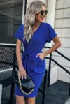 Fashnzfab Solid Button Detail Cuffed Pocket Short Dress