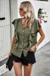 Fashnzfab Solid Button Ruffle V Neck Fit Blouse