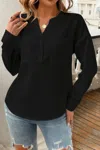 Fashnzfab Solid Buttons V Neck Elegant Front Pockets Blouse