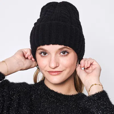 Fashnzfab Solid Cable Knit Beanie Hat In Black