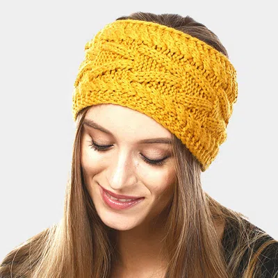 Fashnzfab Solid Cable Knit Earmuff Headband In Yellow