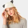 Fashnzfab Solid Cat Ear Slouchy Newboy Cap In White