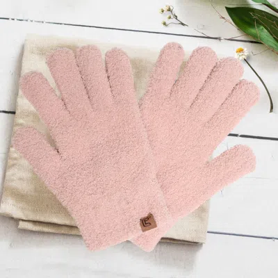 Fashnzfab Solid Color Cozy Gloves In Pink